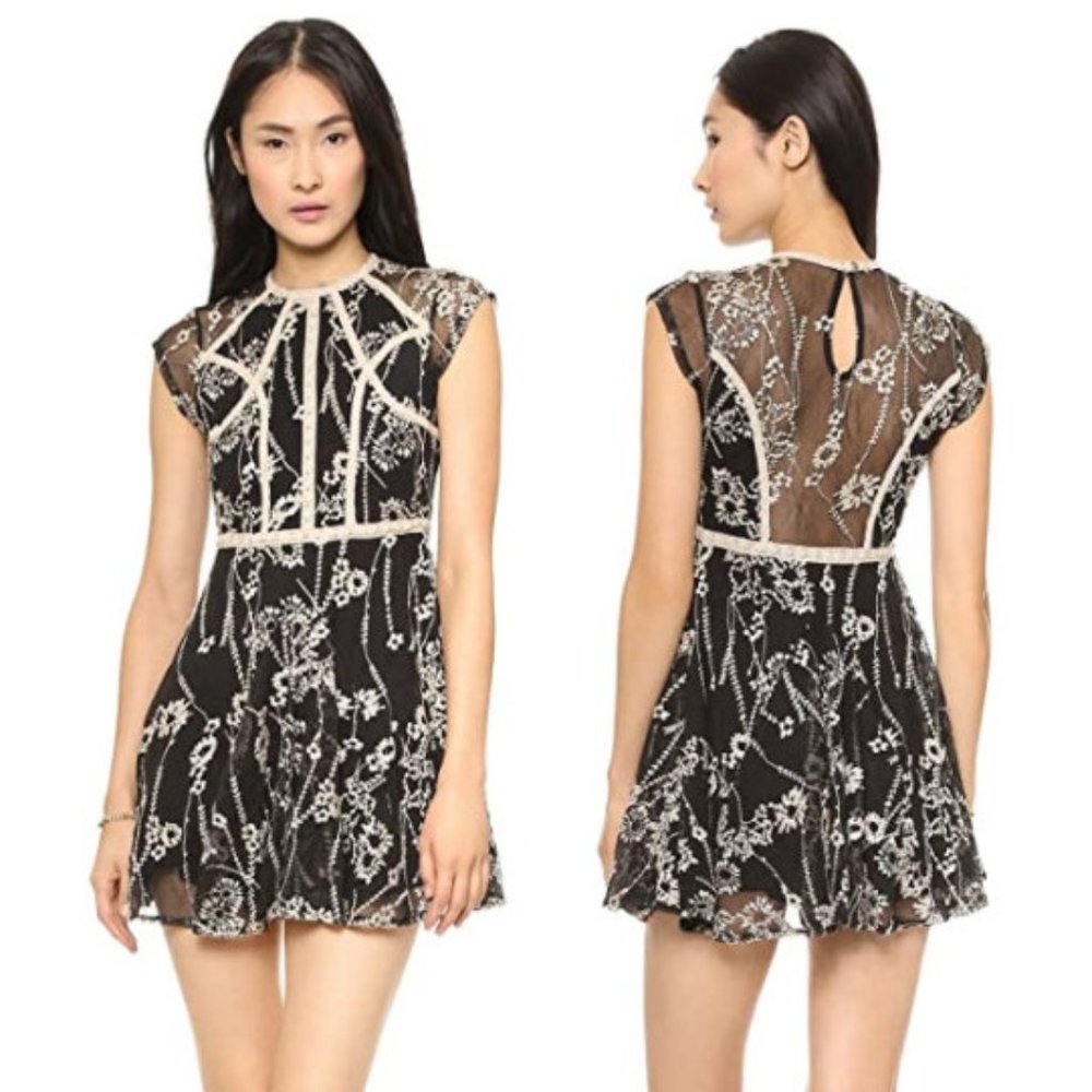 Free People size 0 Laurel Dress | XS fp black and cream floral embroidered